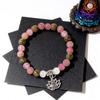 Festive Gifts Natural Pink Opal Unakite Beaded Bracelet With Silver Buddha Accent Minimalist Fashion Jewelry Suitable For Daily Wear And Gifting