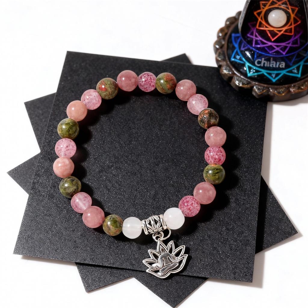 Festive Gifts Natural Pink Opal Unakite Beaded Bracelet With Silver Buddha Accent Minimalist Fashion Jewelry Suitable For Daily Wear And Gifting