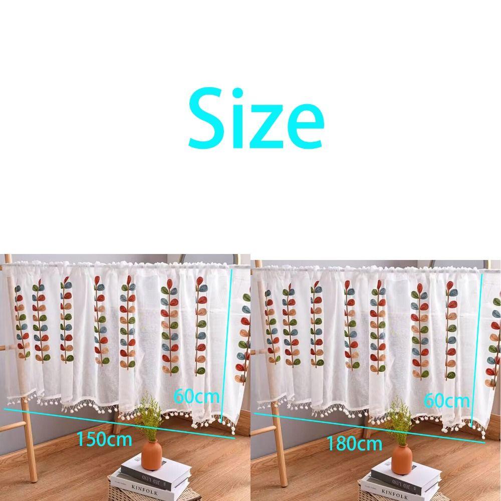 Semi Sheer Voile Drapes Embroidered Leaves Short Curtains Home Decoration Bath Curtain  Cafe