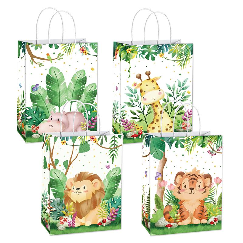 8 Stück Dschungeltier Geschenk Handtasche Cartoon Tiermuster Süßigkeitentüte Wildtier Alles Gute zum Geburtstag Party Kraftpapiertüte