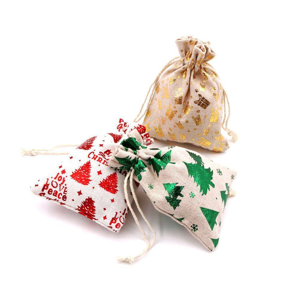 Plain Snowman Elk Food Storage Candy Organizer Drawstring Pouch Jute Gift Bags Merry Christmas
