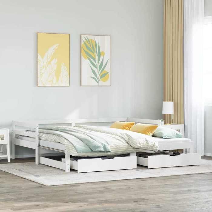 VidaXL Lit de jour avec tiroirs blanc 90x200 cm bois de pin massif, canapé-lit, canapé-lit confortable, lit de jour avec 3302145