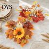 Harvest Candle Garland Fall Rings Wreaths, Artificial Maple Leaf Ring for Pillar Seasonal Table Decor Holder, Thanksgiving Halloween Home Party