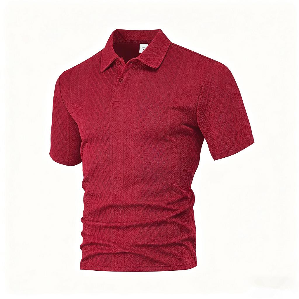 European and American Men's Summer Thin, Loose, Breathable, Casual Solid Color Jacquard Lapel Short Sleeved Polo Shirt for Men