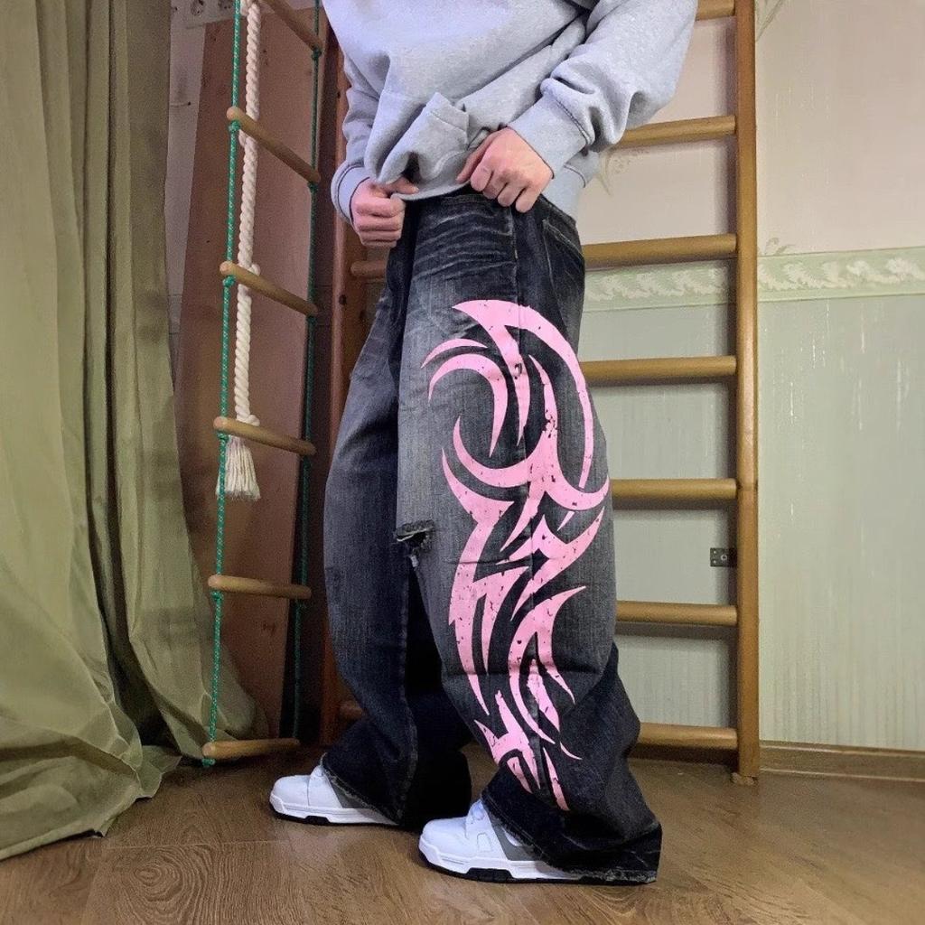 VIONA New Fashionable Perforated Printed Jeans Street Hip-hop Style Straight Leg Jeans