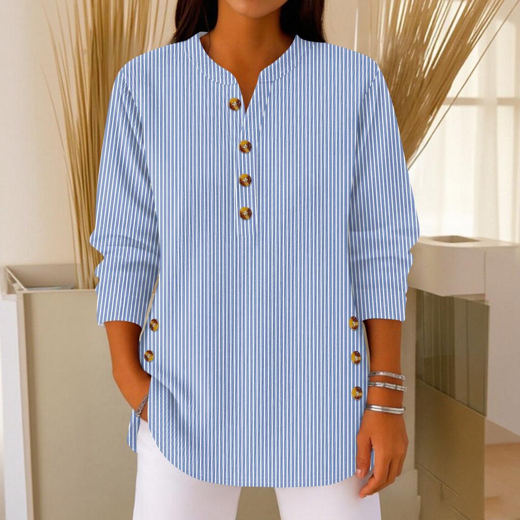 Women's Fashionable Button Collar Long-sleeved Christmas Print Pullover Top