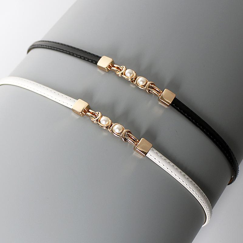 Dámský černý PU módní pásek - Tenký pásek z umělé kůže na šaty a svrchní oblečení