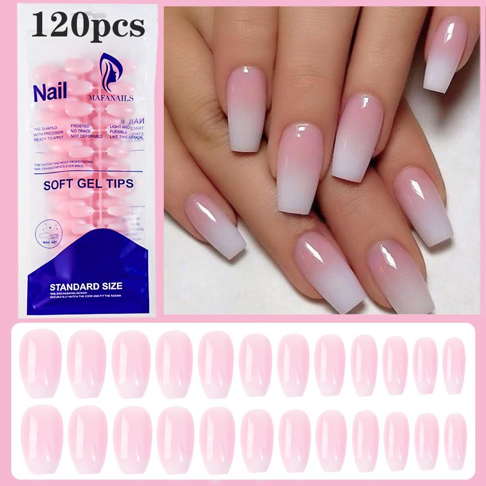 120pcs Glossy Short Square Press On Nails Nude White French Fake Nail Tips ABS Full Cover Acrylic False Nails Manicure Tools T5