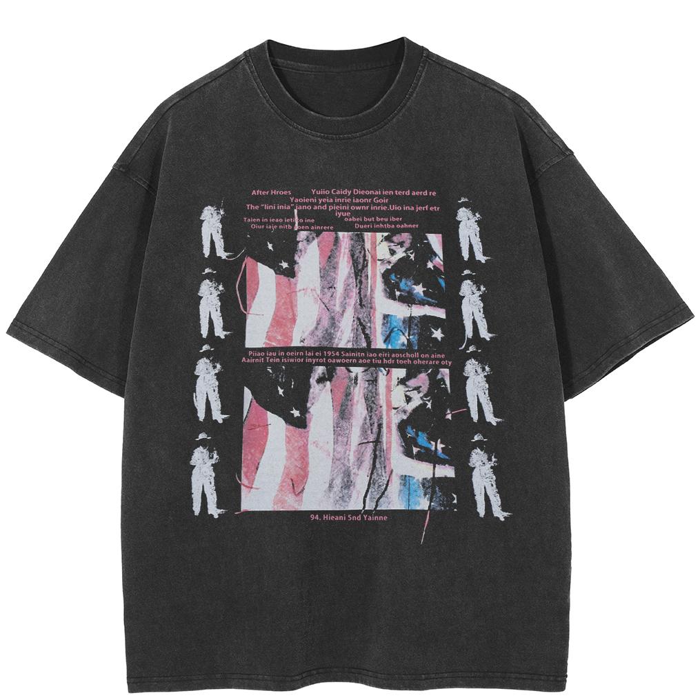 Streetwear Funny Graphic T-Shirt Cotton Washed Black Tshirt Unisex Tops Tees Summer Short Sleeves T Shirt