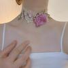 Pink Lace Necklace Female Rose Flower Lolita Forest Wind Choker Neck Strap Collar Short Collarbone Chain Accessories