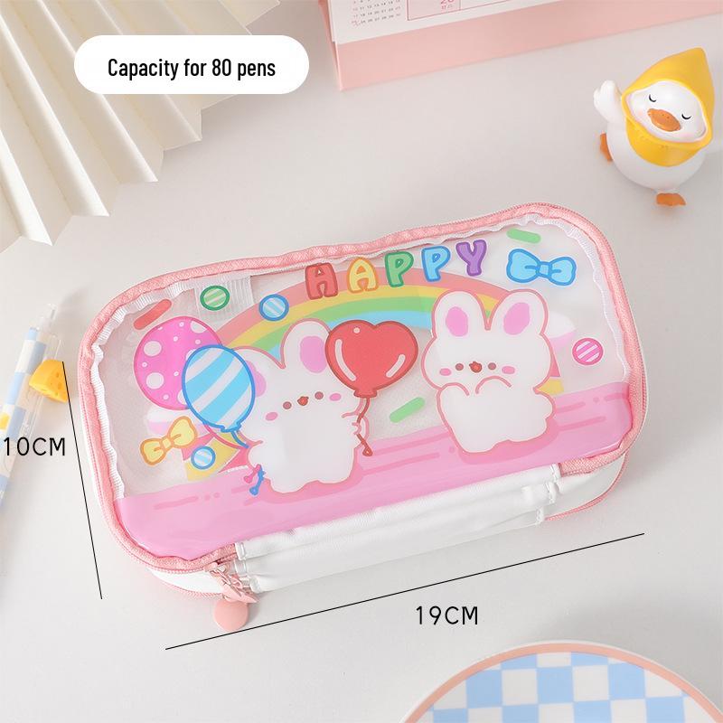 Creative Large Capacity Pencil Case for Primary School Girls - Simple Stationery Box 19x8CM