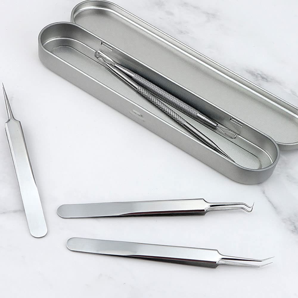 Set of Stainless Steel Blackhead Precision Pore Care Kit for Blackhead Blackhead and Acne with Storage Case 7-Piece Tweezers, Removal, Removal, Care,