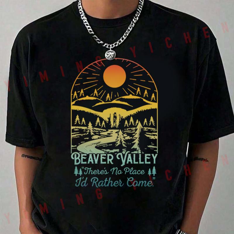Black 'BEAVER VALLEY' Graphic T-Shirt Moto Riders Summer Men's Casual O-Neck Tops Tee 2026