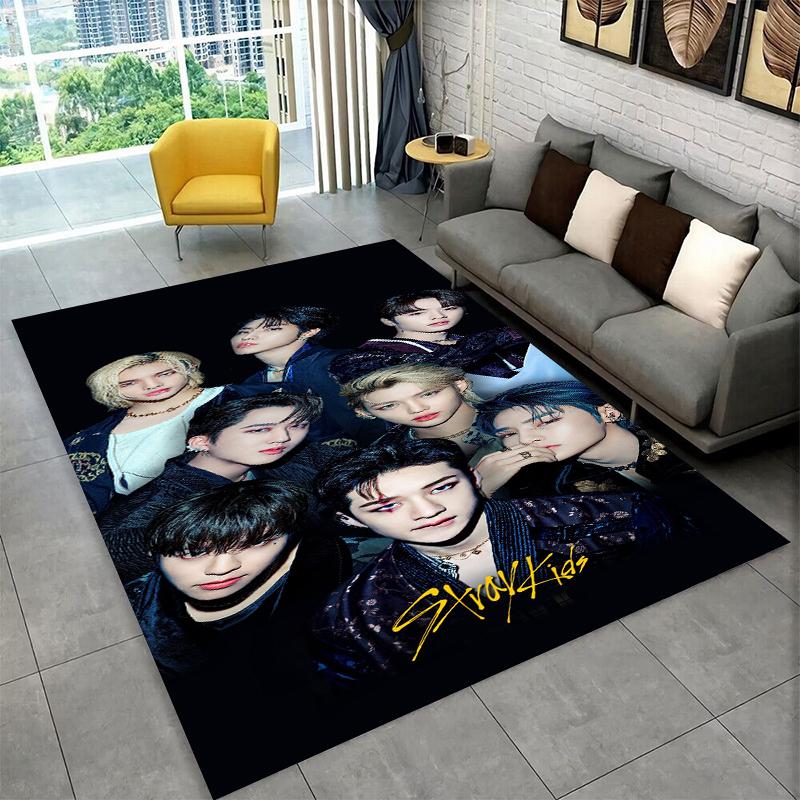 Fashion Kpop Stray Kids Non-Slip Area Rug for Living Room,Bedroom,Playroom,Soft Carpet Floor Mat Home Decor Rug Kids Room Gift
