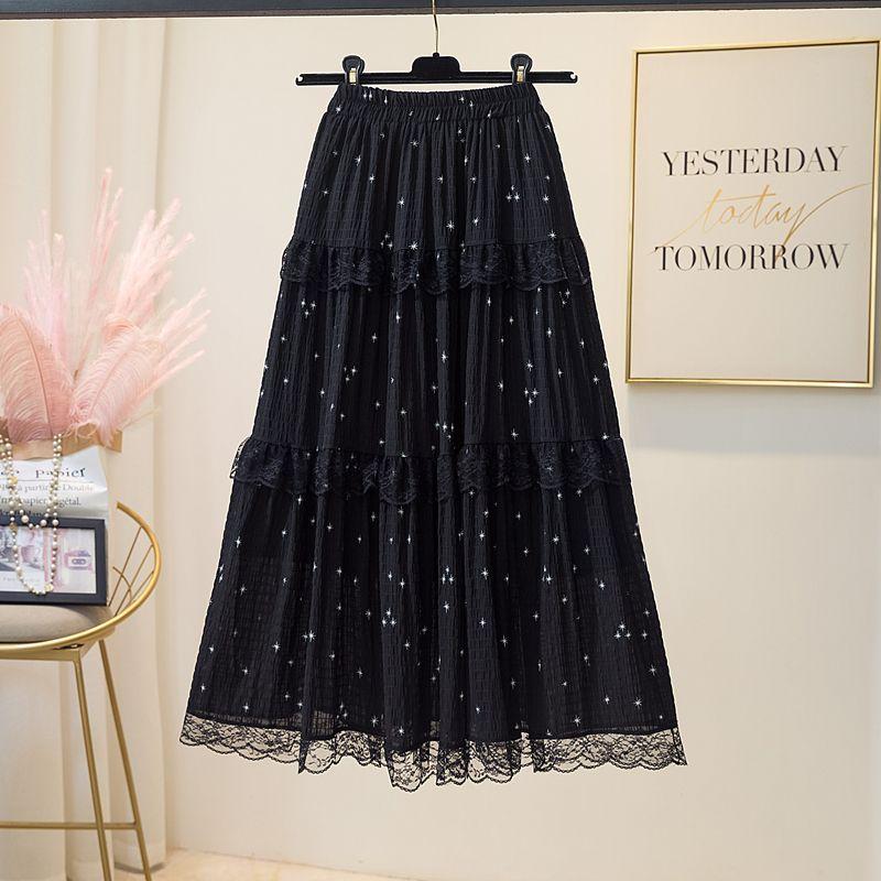 Fashionable Chiffon Floral Midi Skirt Women's Summer Patchwork Ballet Style Lace Cake Skirt A-line Medium Length Skirt