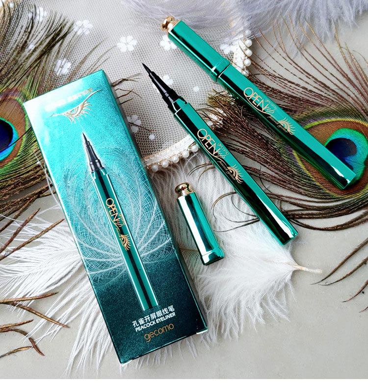 GECOMO Peacock Eyeliner Pen Quick-drying Waterproof and Sweat-proof Long-lasting Beginner-friendly Makeup Eyeliner