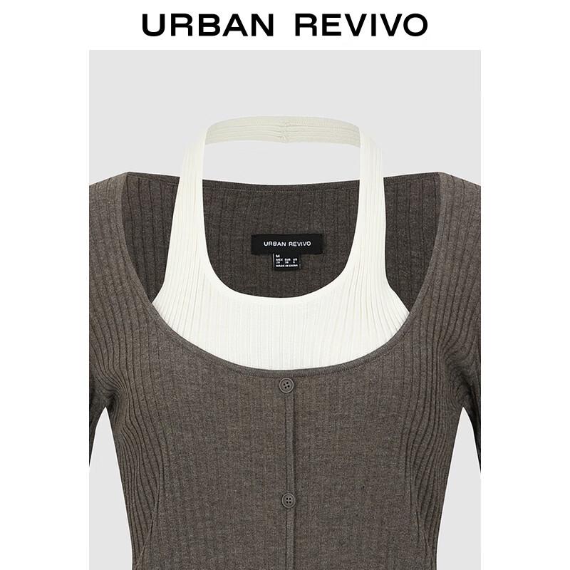 UR 2025 Women's Faux Two-Piece Color-Block Halter Knit Top