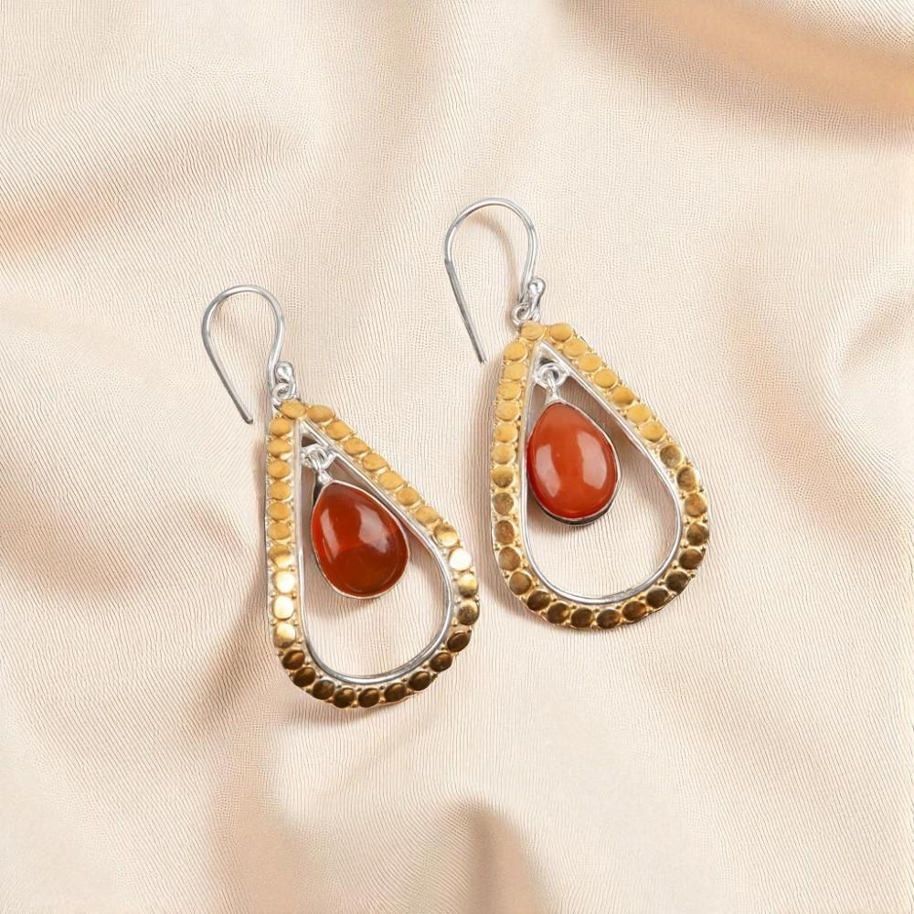 Rare Carnelian Gemstone 925 Sterling Silver Jewelry Handmade Hook Earrings 2.27" EE-82-21