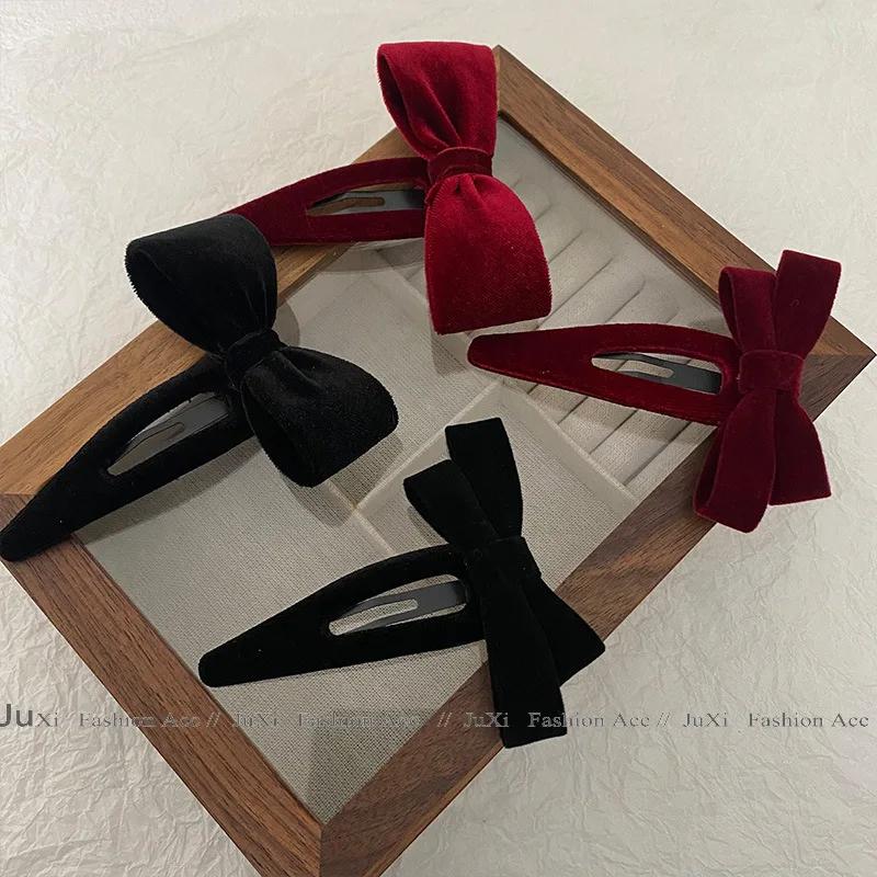 Simple Bow BB Clip Wine Red New Year Hair Clip Fall/Winter Side Clip New Bangs Clip Clip Headwear