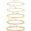 Women's Set of 5 Gold Chain Bracelets Thin Surgical Steel