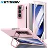 KEYSION with Touch Pen Case for Samsung Galaxy Z Fold 6 5 5G Hard PC Kickstand Phone Cover With Tempered Glass Screen Protector