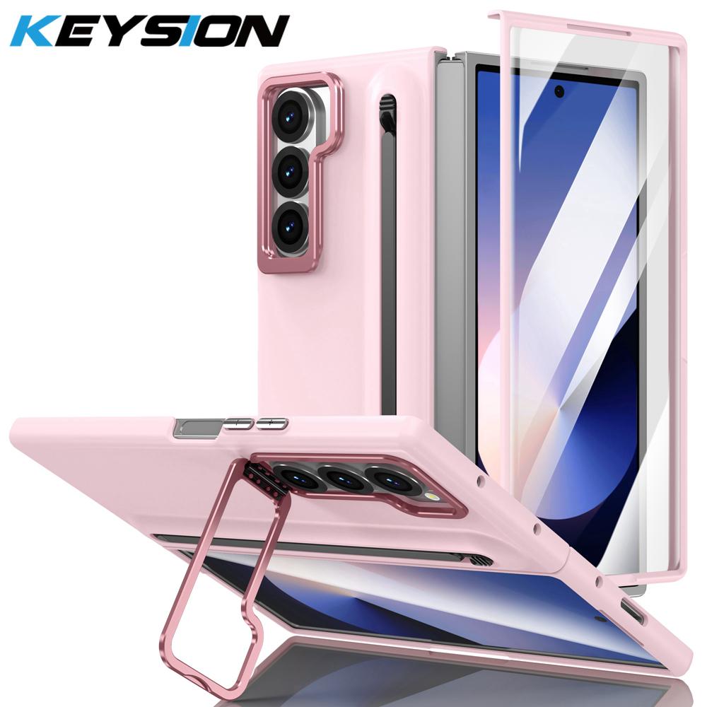 KEYSION with Touch Pen Case for Samsung Galaxy Z Fold 6 5 5G Hard PC Kickstand Phone Cover With Tempered Glass Screen Protector