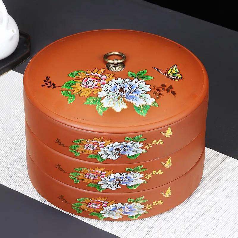 Tea Cake Storage Box Multi-Layer Ceramics Sealed Tank Snack Storage Case Elegant Printing Tea Caddy  Nut Coffee Bean Organizer