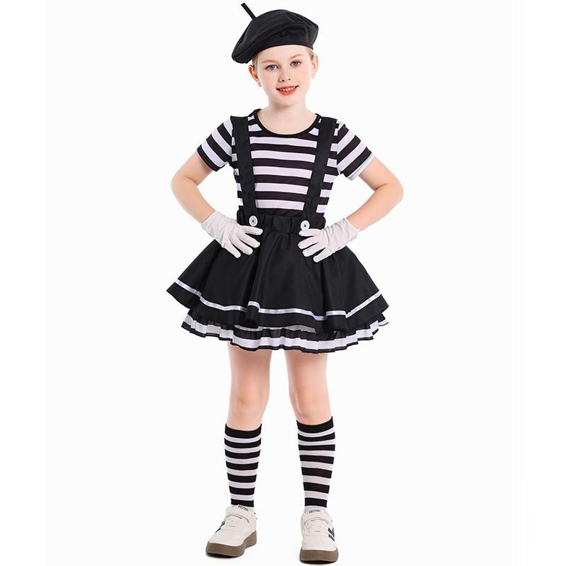 Costume da Clown Mimo per Ragazze 1 Giugno: Performance Teatrale Europea e Americana e Atto di Halloween