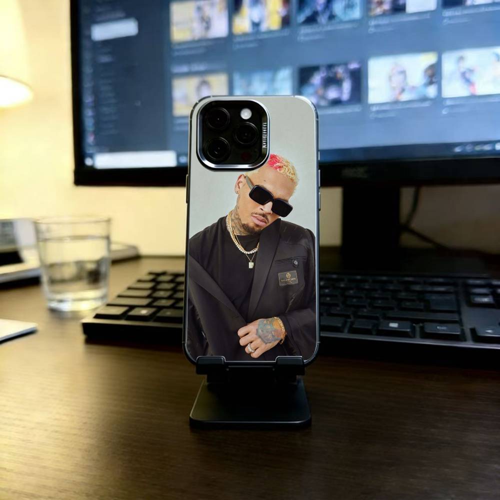 

Rapper C-Chris Brown Phone Case For iPhone 17,16,15,14,13,12,11 Plus,Pro Max,XS,Colored Silver Plated Inside Cover iPhone16