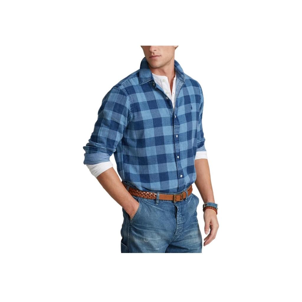 Polo Ralph Lauren Plaid Logo Pony Embroidered Long Sleeve Shirt Men Shirts Indigo MNPOWOV16821769-400