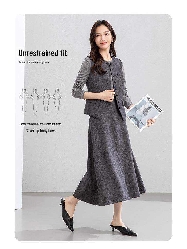 Yi Fei Elegant Two-Piece Set: Flowy Hem Skirt & High-Waisted Slimming Vest