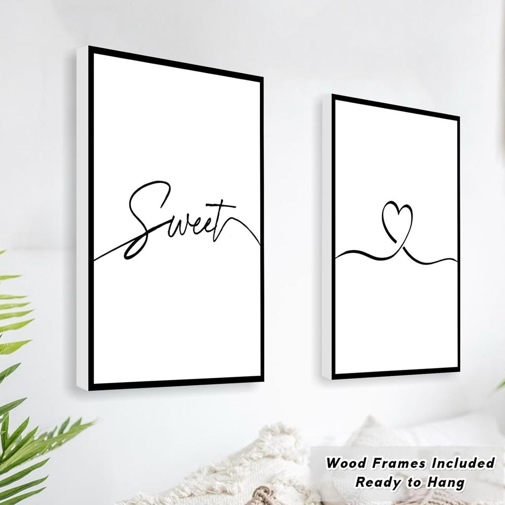 Framed Bedroom Wall Art 36x16”, Sweet Dreams Wall Decor Above Bed Decors, Black Wall Decor for Bedroom (12x16 inches, Set of 3, Framed, Black)