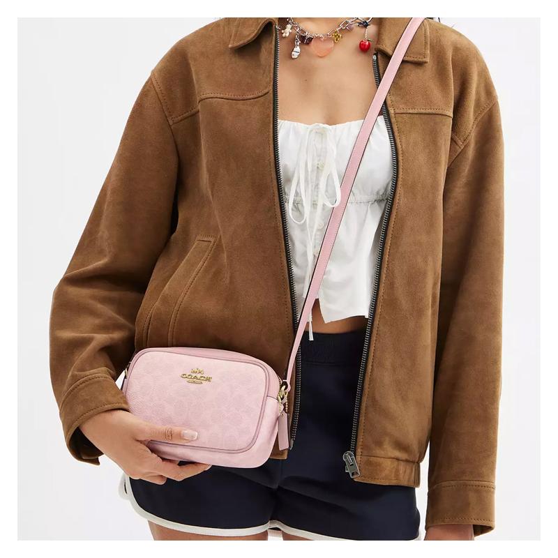 Coach Jamie 19 Logo Adjustable Shoulder Strap Leather Camera Bag Shoulder Bag Small Women Pink