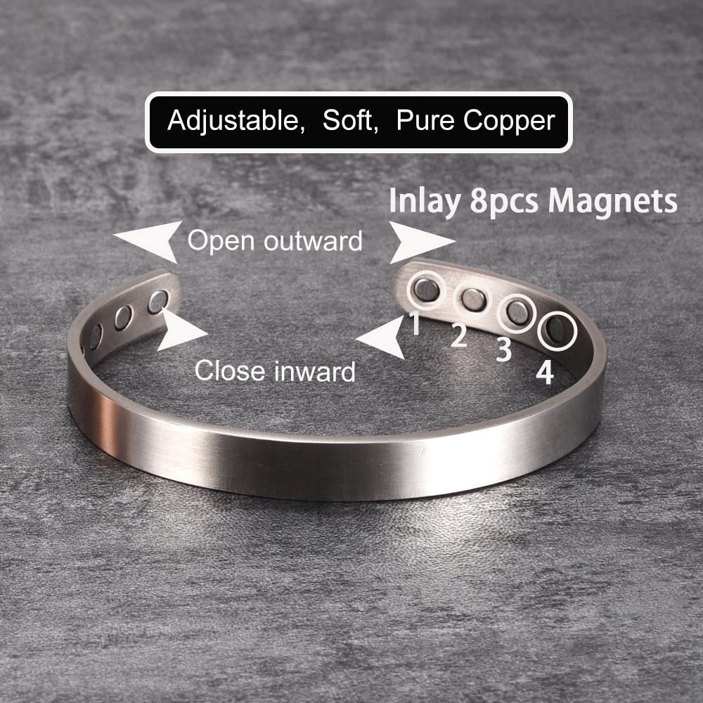 Vinterly Pure Copper Bracelets Men Magnetic 10mm Adjustable Health Energy High Magnets Cuff Bangle Resizable Jewelry Male Metal