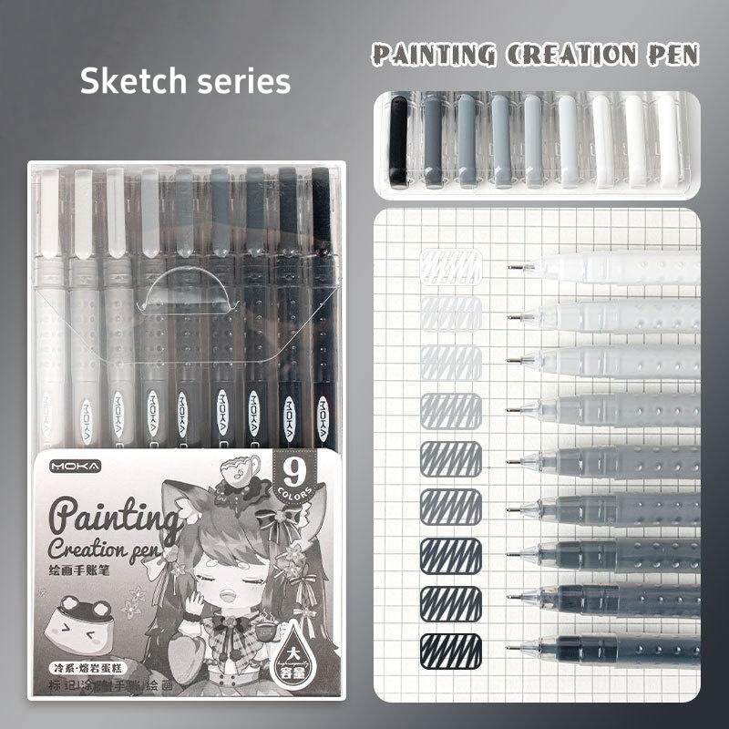 9pcs Romantic Multi Color Pens Set Gel Ink Vintage Marker Liner 0.5mm Ballpoint Stationery Gift