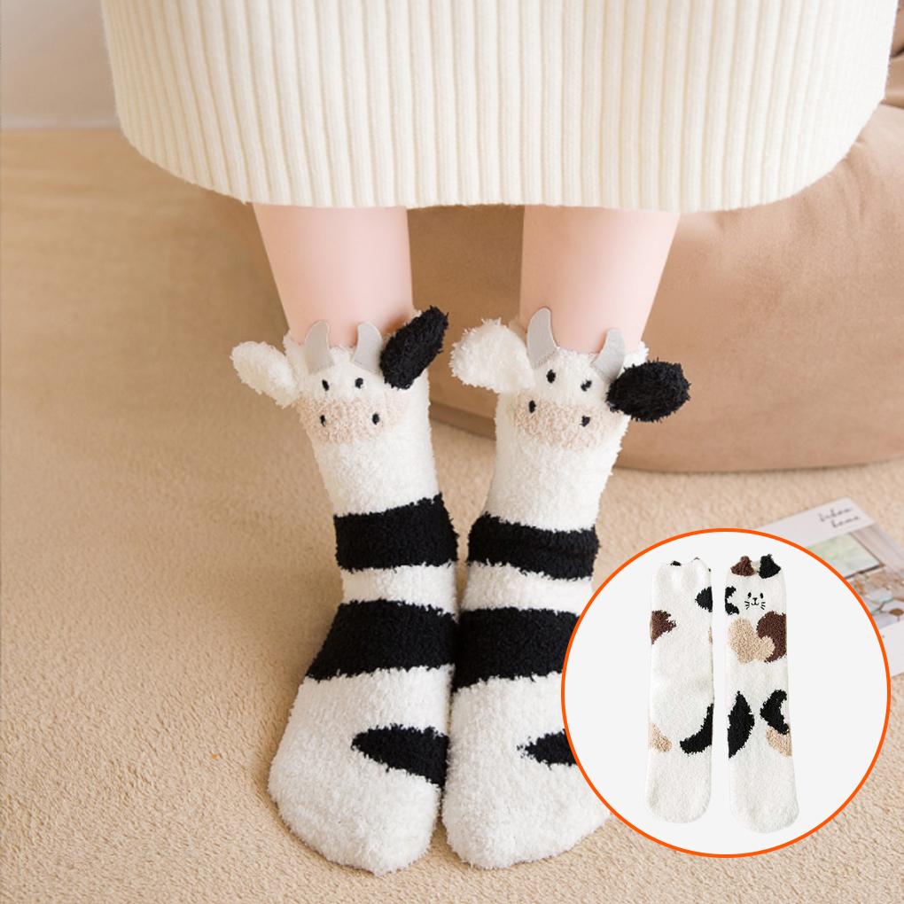 1 Pair Slipper Socks Cute Cartoon Animal Cozy Washable Reusable Winter Autumn Sleeping Warm Sock Footwear for Female