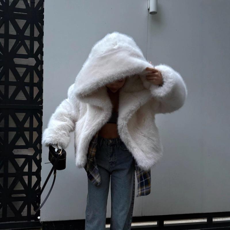 Hooded artificial fur imitation fur coat fox fur coat autumn and winter short plush jacket fur top women