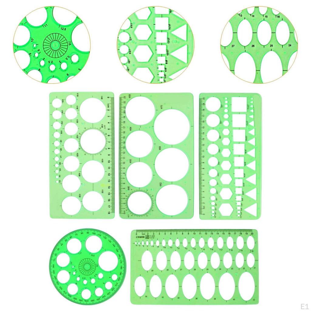 5 Pieces Geometric Drawings Templates Supplies Practical Lightweight Measuring Ruler Stencils for