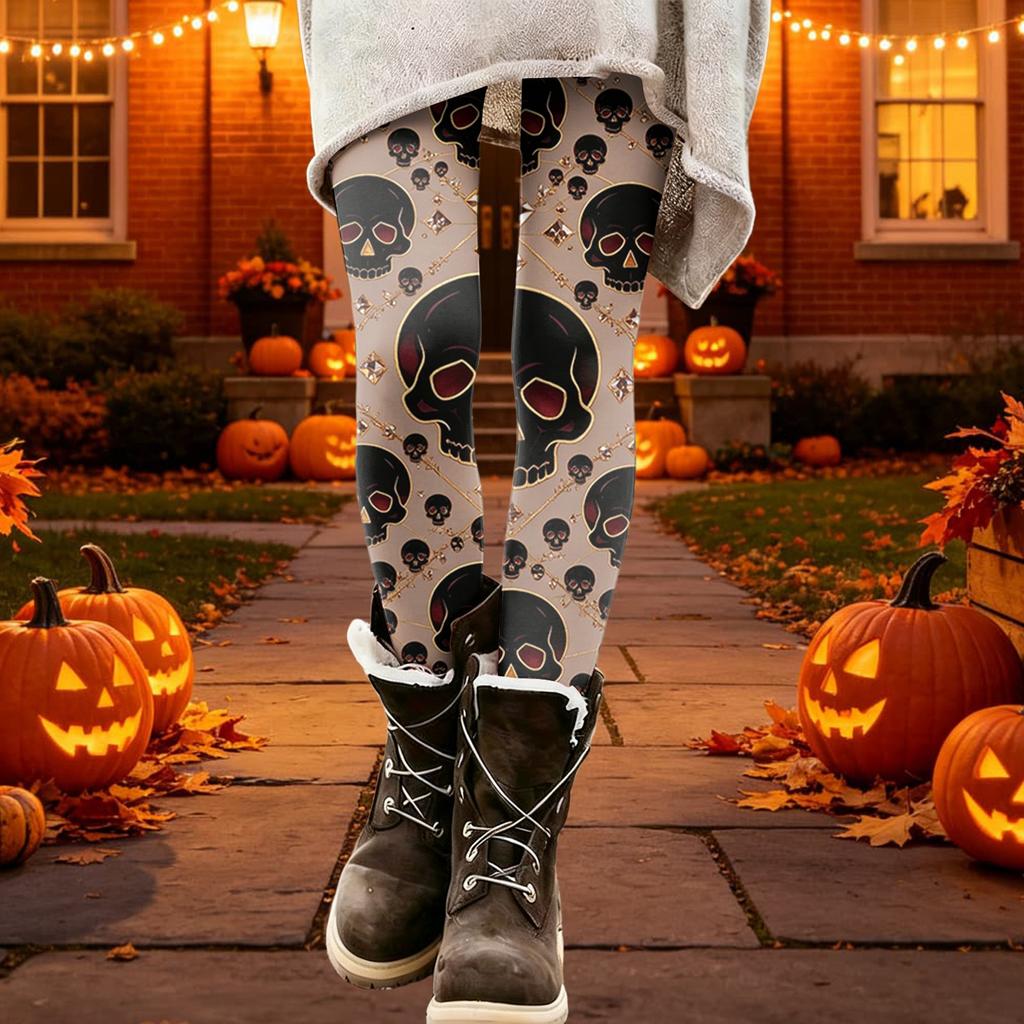 Women's Halloween Printed Stretchy Leggings Pants for Cozy Casual Home Wear