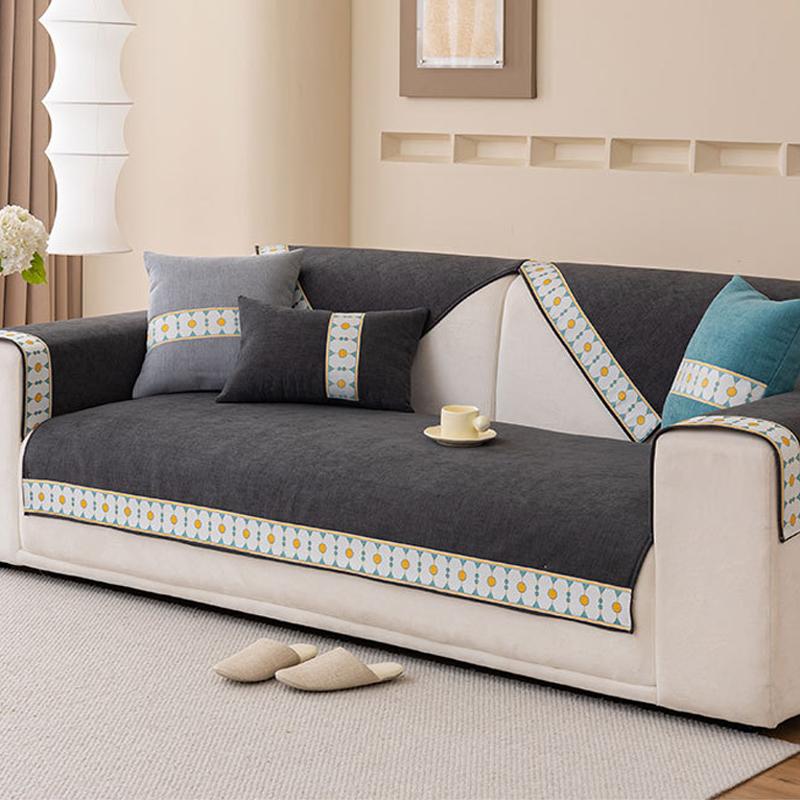 Embroidery Sofa Cover White Edge Four Season Universal Chenille Anti-slip Sofa Cushion for Living Room Mat Couch Towel Slipcover