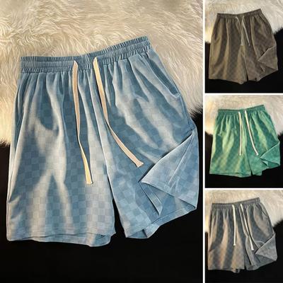 Herren-Shorts mit Schachbrettmuster, Shorts mit Seitentaschen, elastischer Taille, Kordelzug, weites Bein, lockere Passform