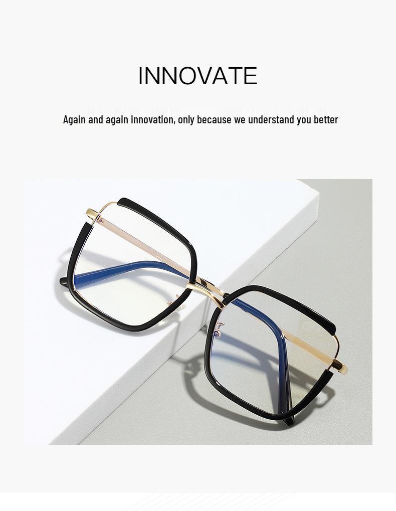 Trendy European & American Style Color-Block Large Frame Women's Glasses - Photochromic Anti-Blue Light.