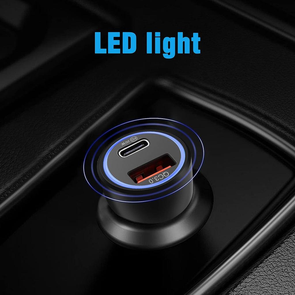 USB Cigarette Lighter Car Charger PD&QC Charger for IPhone PD 30W Quick Charge QC 18W Fast Charger  Mini Car Charger with IPhone Samsung Galaxy