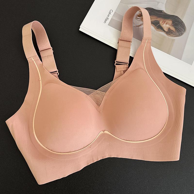 Jelly seamless underwear women's thin big breasts show small anti-sagging fat mm large size bras gather and close the secondary breasts to support