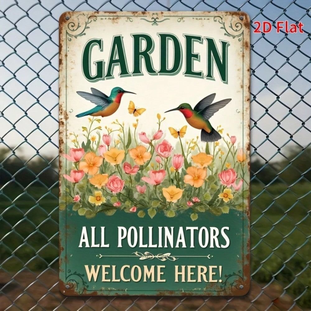 Vintage Metal Sign Butterfly Flower Garden Wall Decor