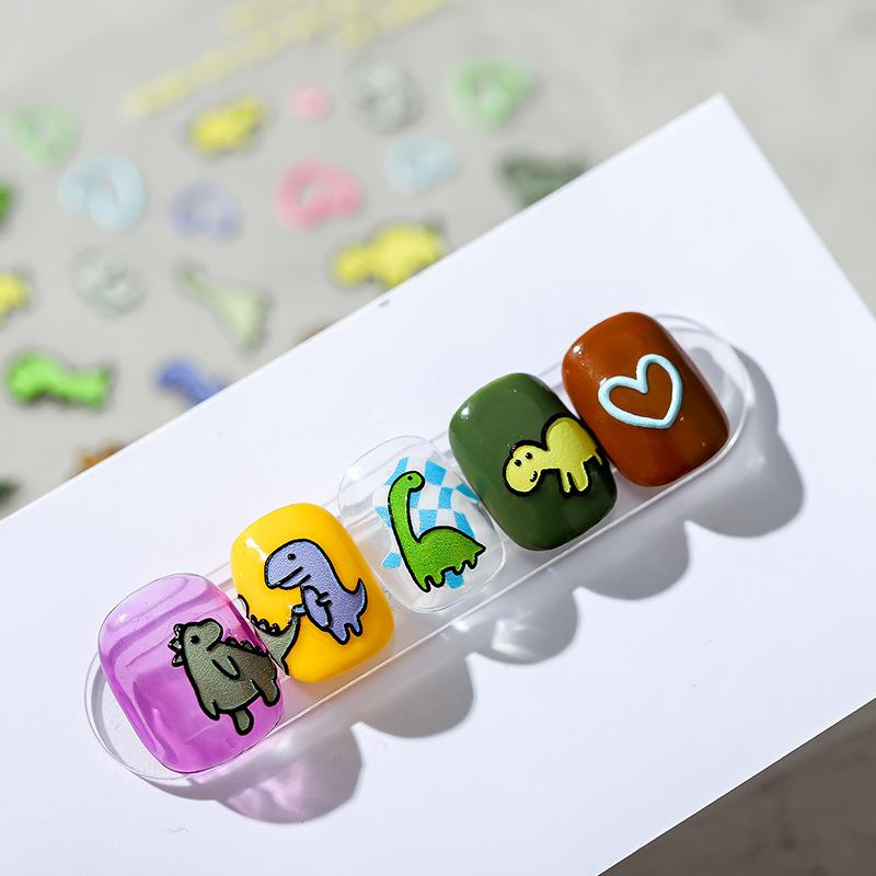 1 Sheet Cartoons Stickers For Nails Cute Dinosaur Design Nails Art Decoration Slider DIY Manicure Sticker Decals