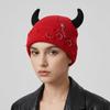 Căciulă cu Coarne de Diavol din Lână Beanie Tricotat Uzat Modă Căciulă Pulover de Iarnă Feminină/Masculină