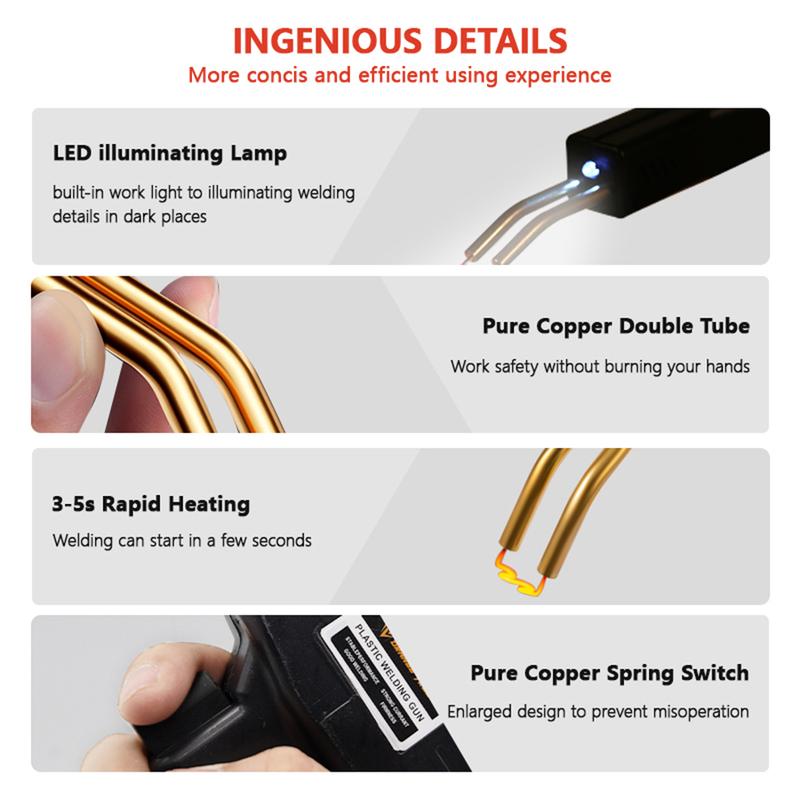 Plastic Welder Gun Car Bumper Soldering Machine with 4 Types of Staples for Bumper Kayak Plastic Product Repairs Welding Tool