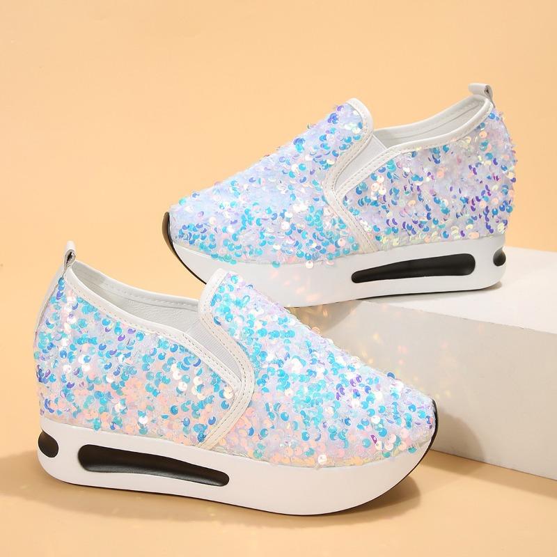 2024 Women's Sequins Platform Sneakers Loafers Casual Slip On Wedge Sports Shoes Fashion Sneakers Walking Trainers