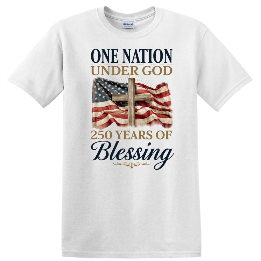 Christian Patriot T Shirt One Nation Under God 250 Years Blessing Flag Cross Tee 2XL